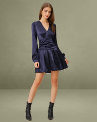Navy Ruched A-Line Mini Dress