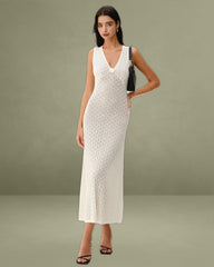 Beige Sleeveless Pleated Midi Dress