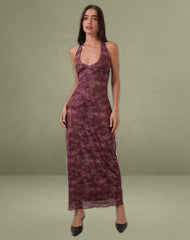 Datari Maxi Dress in Mesh Tonal Paisley Plum