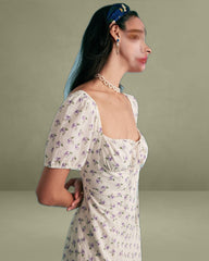 The Short Sleeve Floral Ruched Midi Dress