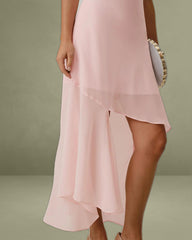 Pink Chiffon A-Line Slip Midi Dress