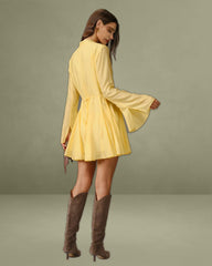 Yellow Bell Sleeve A-Line Mini Dress