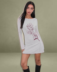 Satoli Mini Dress in Mono Flower Flock Pale Grey