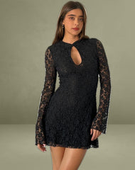 Silvanna Keyhole Mini Dress in Lace Black