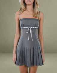 Wimala Mini Dress in Charcoal with White Ribbon