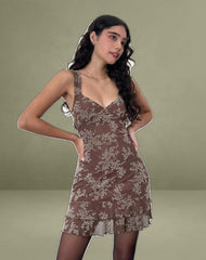 Astika Mini Dress in Blooming Vines Brown