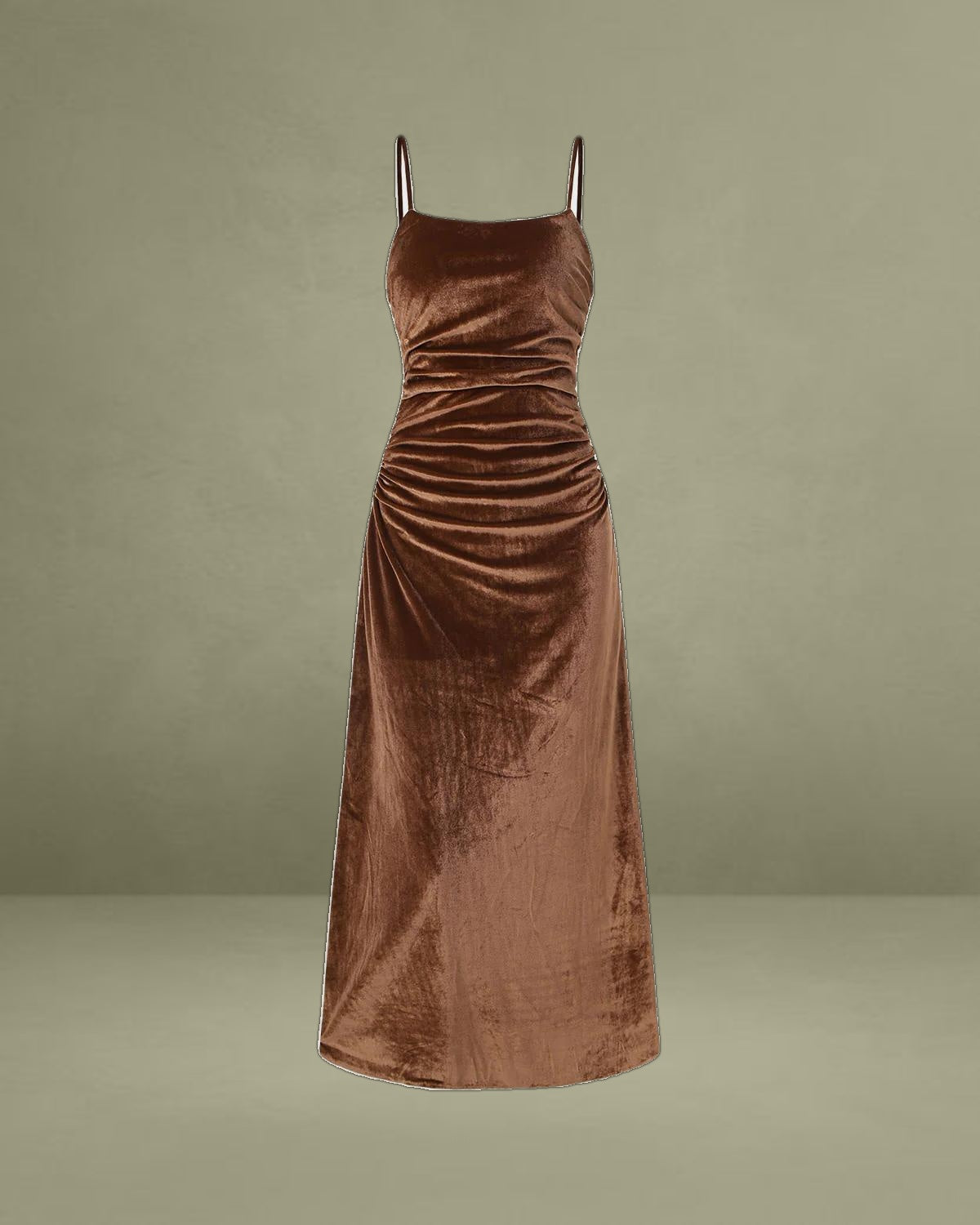 Brown Velour A-Line Slip Maxi Dress