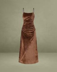 Brown Velour A-Line Slip Maxi Dress