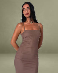 Bisilk Midi Dress in Mesh Brown with Light Blue