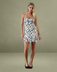 Tery Mini Dress in Grunge Floral Flock Cream