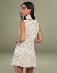 Jenat Mini Dress in Ivory Bambi Print with Scarf