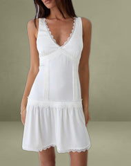 Nesha Ruffle Satin Mini Dress in White