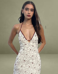 Druvish Midi Dress in Line Flower Cream