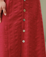 Red Belted A-Line Midi Dress