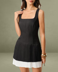 Black Contrasting A-Line Slip Mini Dress