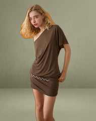 Amelina Backless Asymmetric Mini Dress in Dark Brown