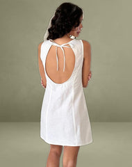 Ayana Open Back Mini Dress in Off White Linen