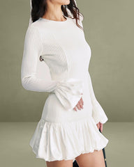 White Splicing Sweater Mini Dress