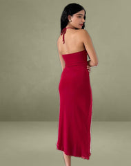 Ribka Halterneck Midi Dress in Mesh Cherry