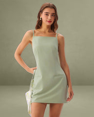 Green Square Neck Slip Mini Dress