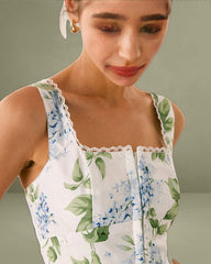 The White Square Neck Floral A-Line Midi Dress