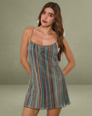 Cheria Mini Dress in Shimmer Plisse Blue Brown