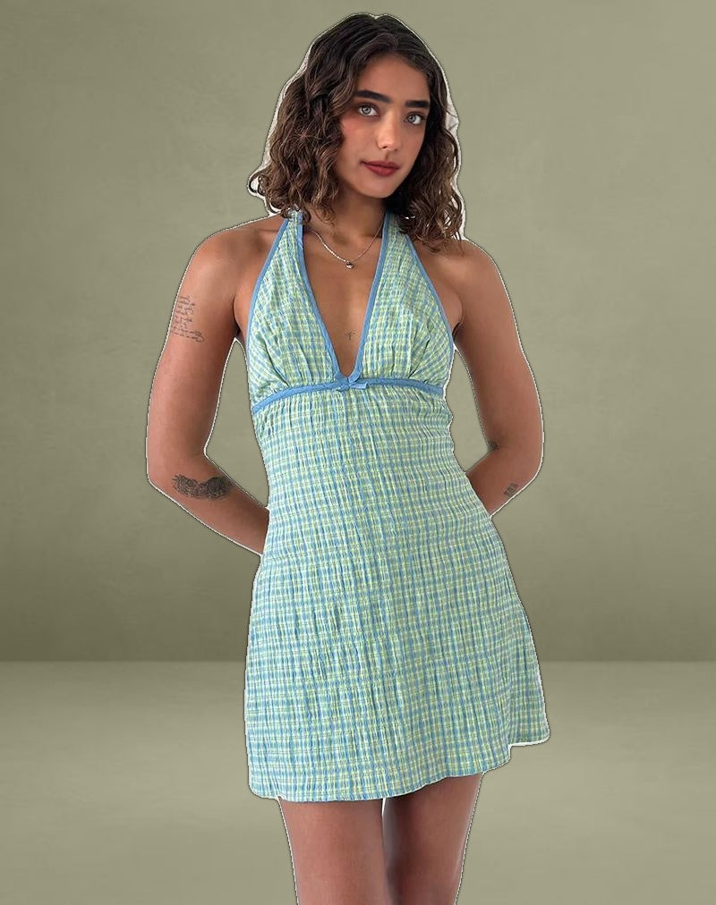 Corla Mini Dress in Check Green