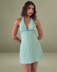 Corla Mini Dress in Check Green