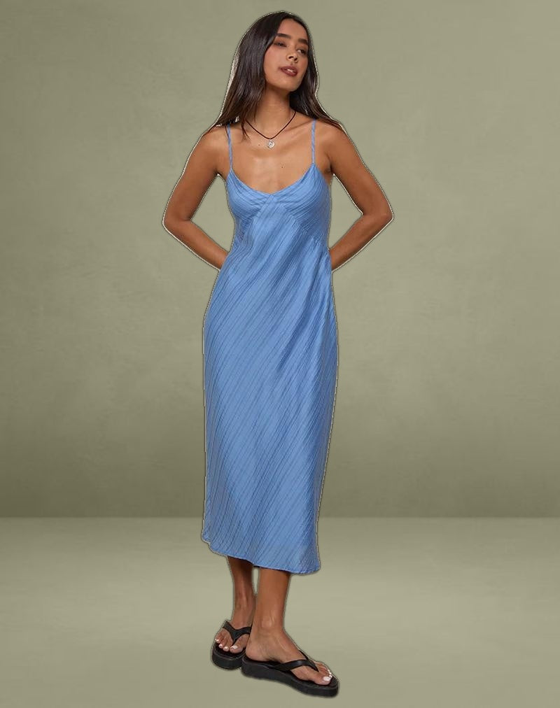 Elayna Midi Dress in Chiffon Stripe Blue