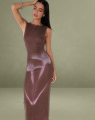 Fayola Maxi Dress in Blurred Floral Print Brown