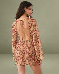 Jovia Mini Dress in Chiffon Rusty Flower