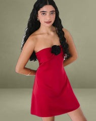 Ninivala Dress in Red with Black Rosette