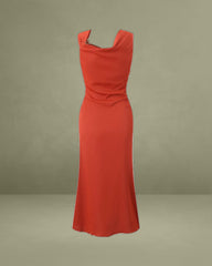 Brick Red Cowl Neck Sleeveless Midi Dress