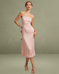 The Pink Bodycon Satin Cami Midi Dress