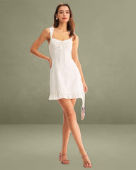 White Jacquard Sweetheart Neck Slip Mini Dress