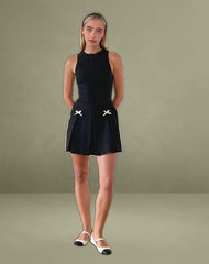 Radeta Mini Dress in Black with Ivory Bows
