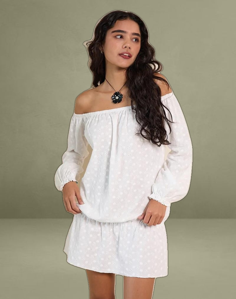 Melisandre Mini Dress in Broderie Ivory