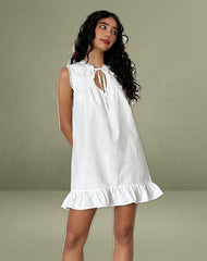 Lalita Babydoll Mini Dress in Poplin White