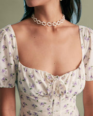 The Short Sleeve Floral Ruched Midi Dress