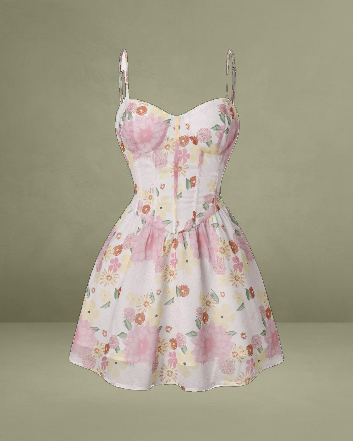 Pink Floral Sweetheart Neck Slip Mini Dress
