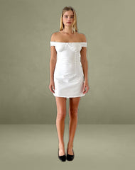 Dasilita Off Shoulder Mini Dress in White Poplin