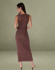 Fayola Maxi Dress in Blurred Floral Print Brown