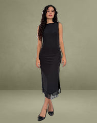 Lyra Backless Midi Dress in Mesh Black