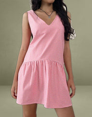 Magare Mini Dress in Mini Gingham Peach
