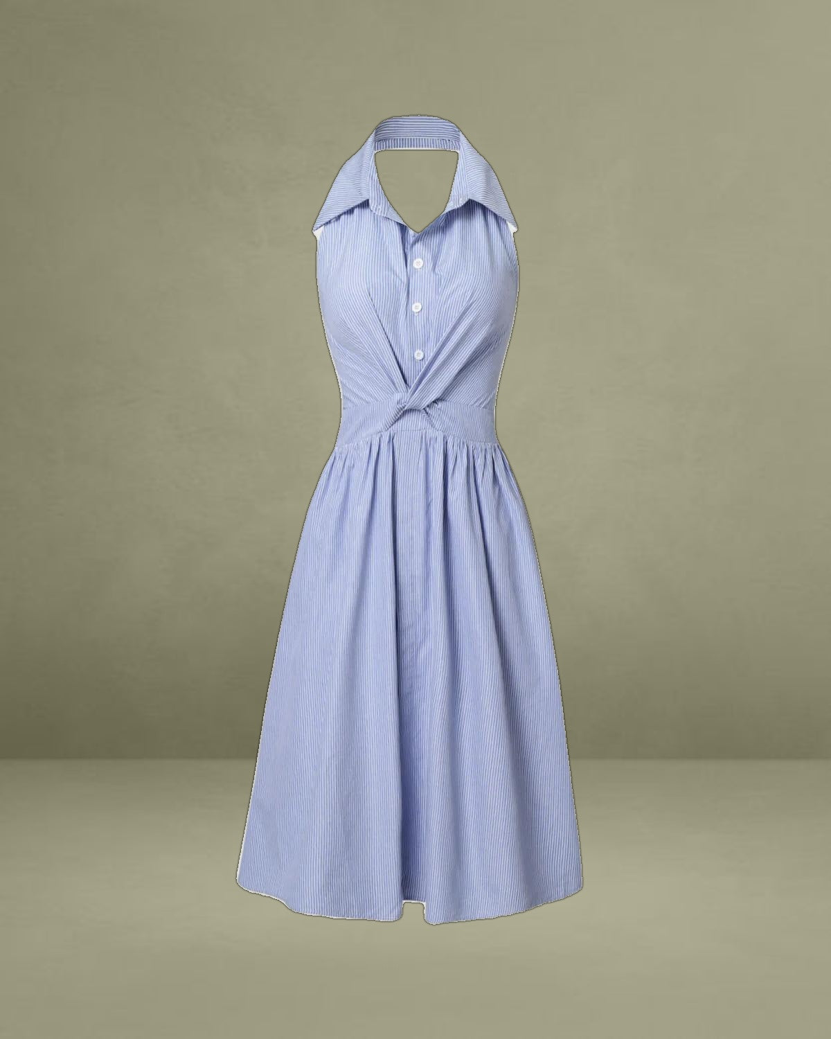 Blue Striped Twist Backless Midi Dress