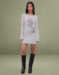 Satoli Mini Dress in Mono Flower Flock Pale Grey