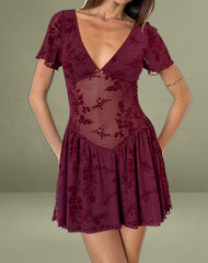 Geni Mini Dress in Botanical Flower Maroon