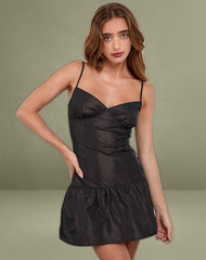 Tanaka Mini Dress in Taffeta Black