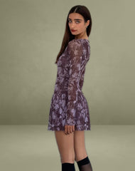 Sonata Mini Dress in Botanic Sketch Purple