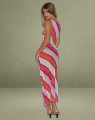Anira Maxi Dress in Pink Chiffon Painted Stripe